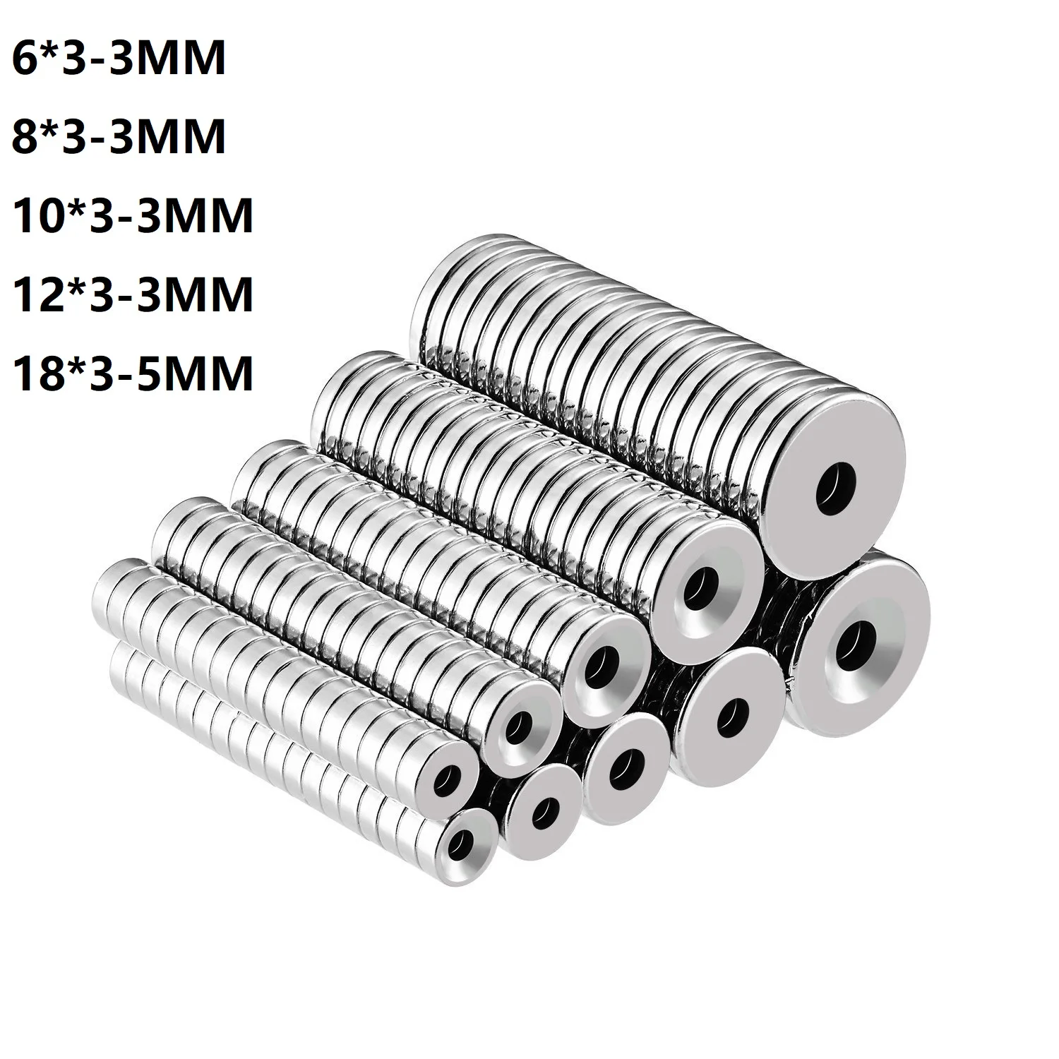 20-200PCS 6x3 8x3 10x3 12x3 18x3 Hole 3mm N35 NdFeB Countersunk Round Magnet Super Powerful Strong Permanent Magnetic Imane Disc