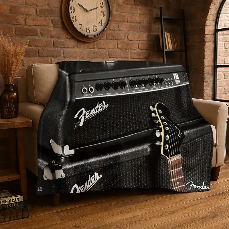 Retro Fender Guitar Logo Instruments Music Soft Flannel Throw Blanket,Cozy Blanket for Bed,Couch,Sofa,Bedroom,Living Room,Travel