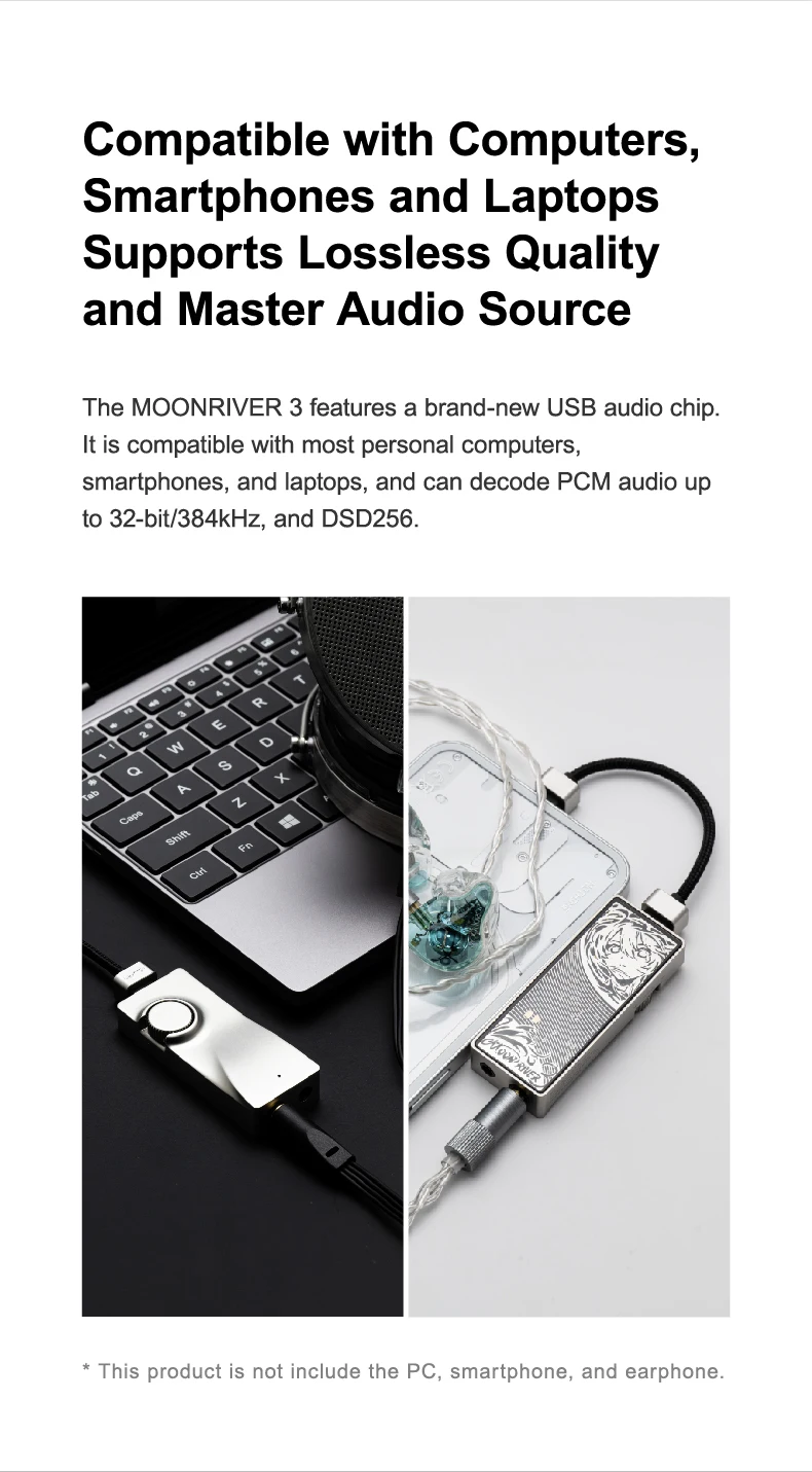 MOONDROP MOONRIVER 3 Kopfhörerverstärker 32Bit/384kHz PCM-Dekodierung mit abnehmbarem Typ-C-Kabel 3,5mm+4,4mm Ausgangsanschlüsse – Detail 4
