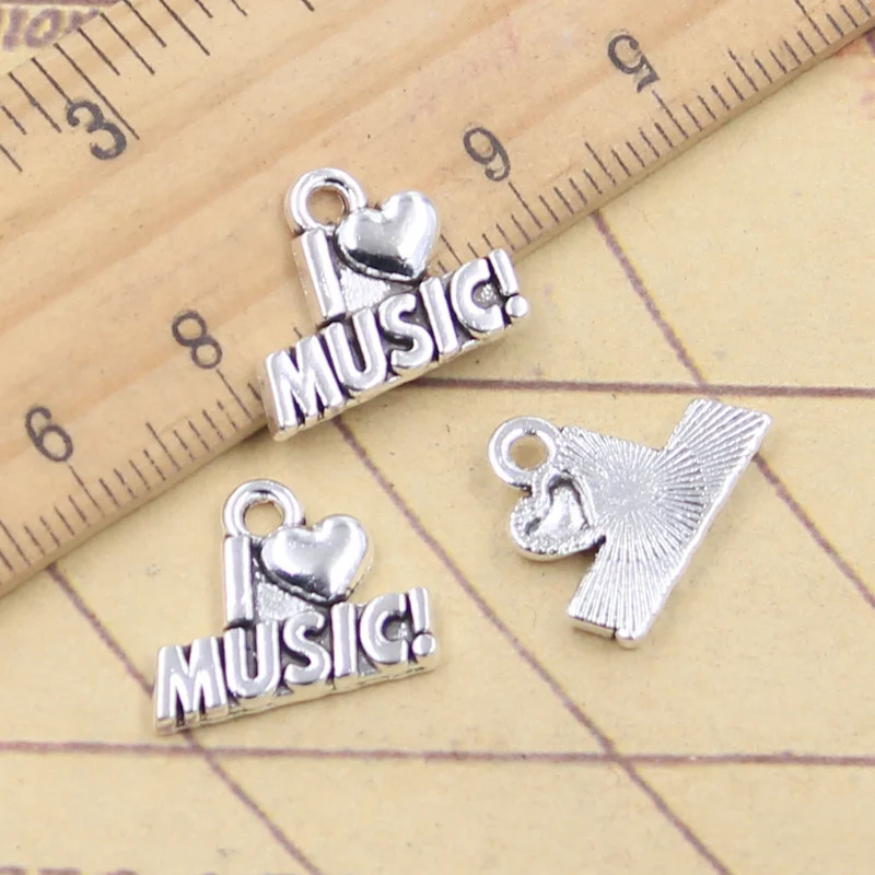 20pcs Charms I Love Music 13x14mm Tibetan Silver Color Pendants Antique Jewelry Making DIY Handmade Craft