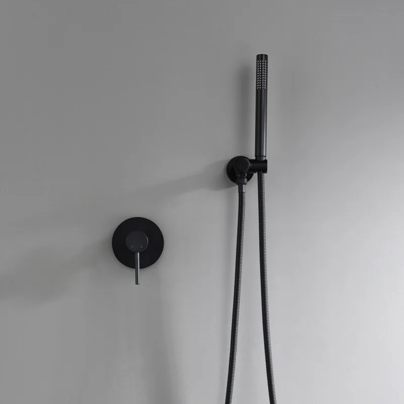 All copper hot and cold round black concealed wall-mounted built-in faucet shower set Nordic minimalist