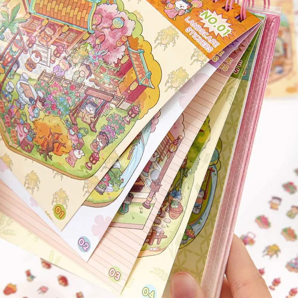 

Новая миниатюрная пейзажная наклейка 10-в-1, коллекция ПЭТ, декомпрессия, 3D пейзажная наклейка, мультяшный китайский стиль