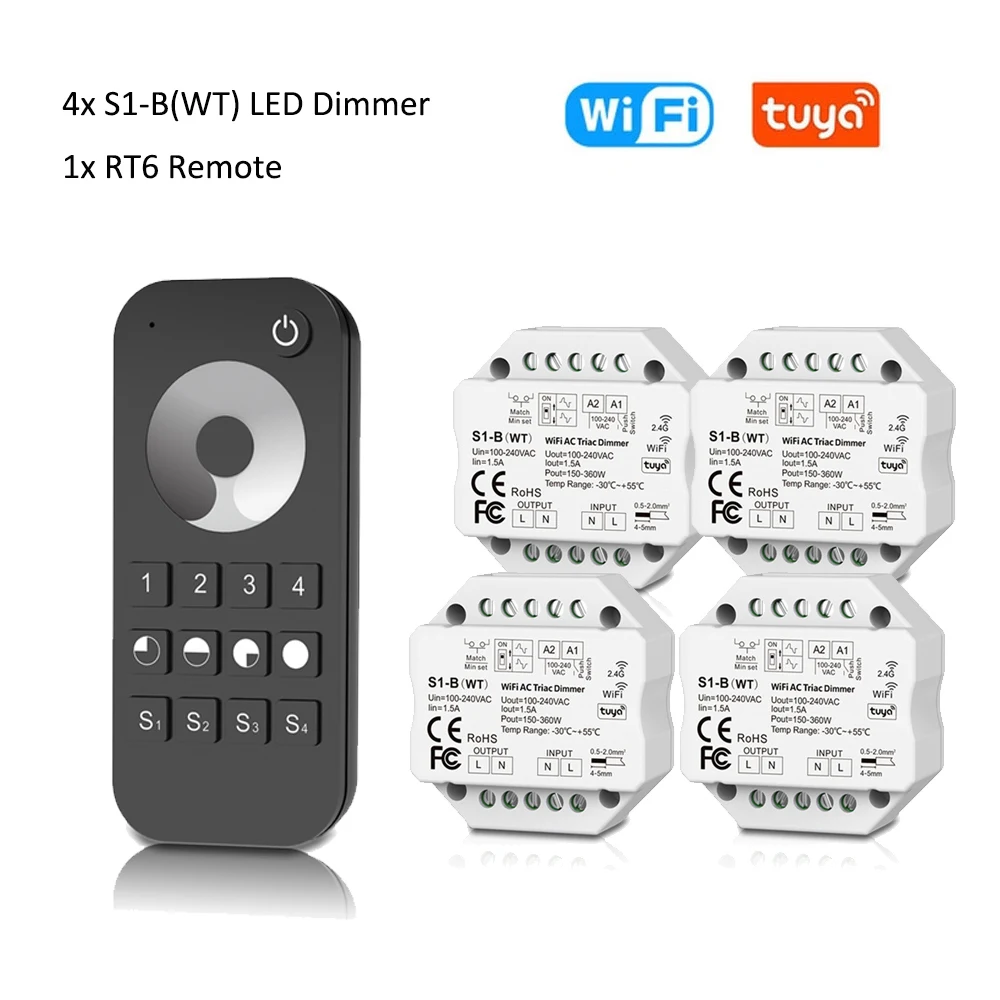 Tuya Smart Life WiFi RF AC Triac Dimmer LED Controller Push Switch 110V 220V 230V Wireless Remote Smart Home Alexa Google Home