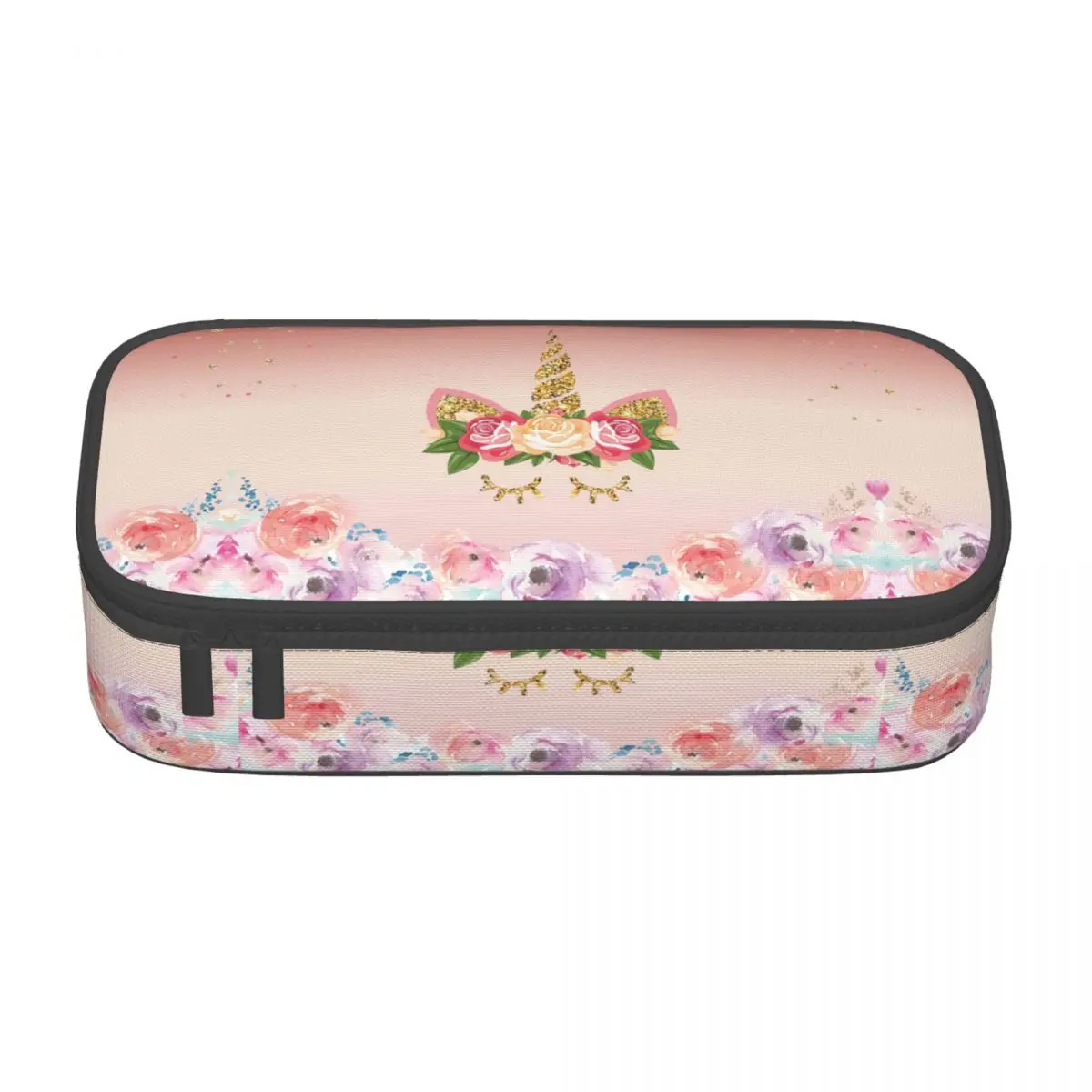 Custom Korean Cartoon Unicorn Floral Print Pencil Case for Boys Gilrs Large Capacity Pen Bag Box School Accessories