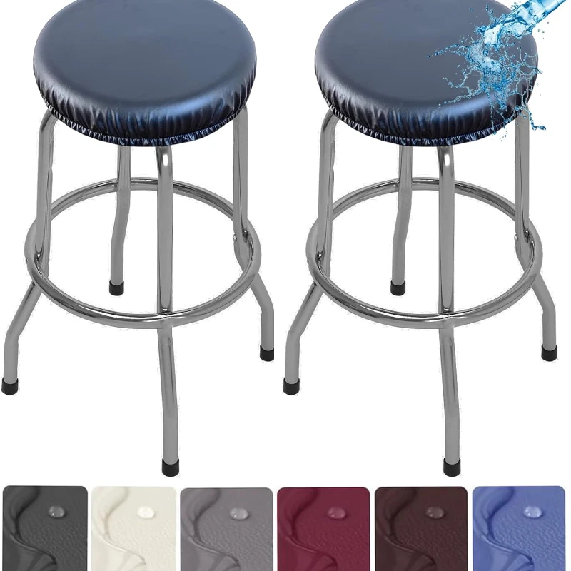 2 Pack Stretch Waterproof PU Round Bar Stool Covers Removable Bar Stool Seat Covers Washable Bar Stool Covers Round