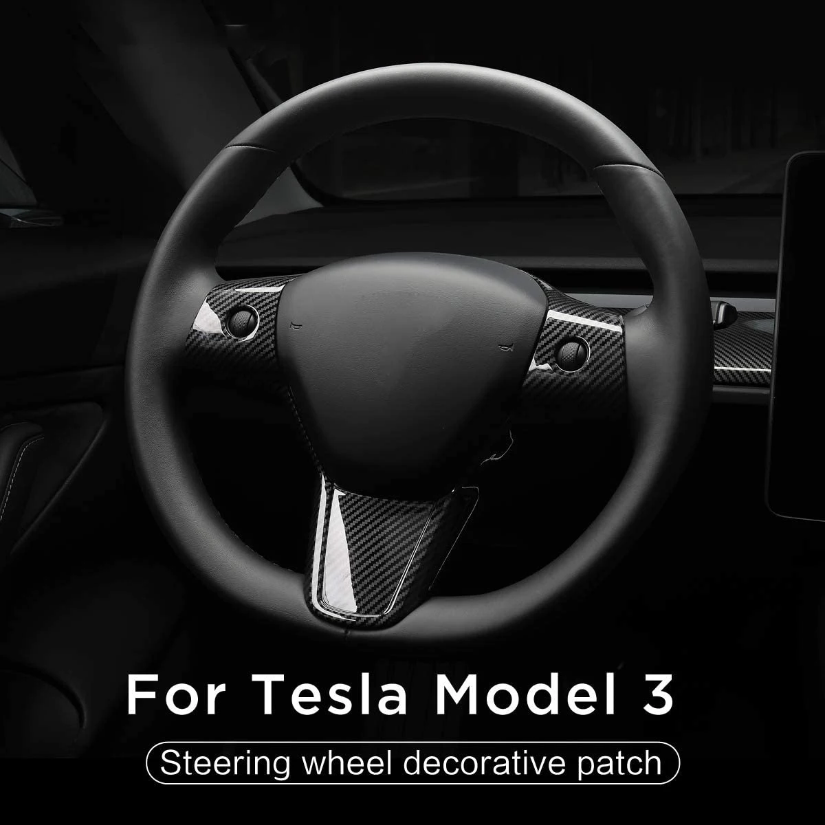 Car Interior Cover for Tesla Model 3 Y 2017-2020 Carbon Fiber Steering Wheel Protective Frame Patch Trim Accessories