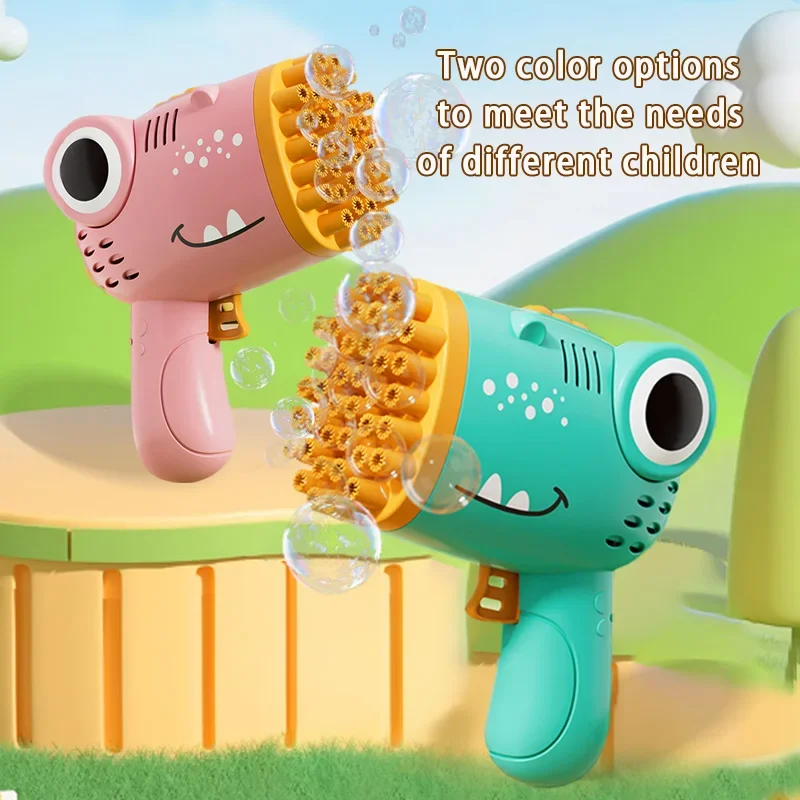 Kids 40 Hole Dinosaur Bubble Gun Toys Summer Soap Water Bubble Machine 2-in-1 Electric Bubble Machine For Children Gift Toys