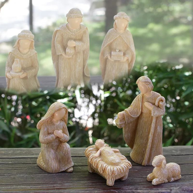Nativity Scene Set of 10 Home Decor Resin Figurines for Living Room Entryway Christmas Display Compact Size Ideal for Tabletops