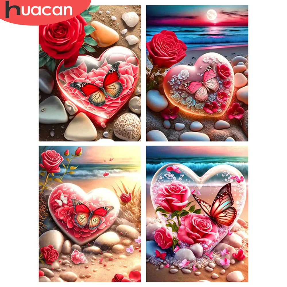 HUACAN Diamant Malerei Kunst Herz Liebhaber Landschaft voller Bohrer Diamant Mosaik Kits Rose Blume Meer Dekoration für Zuhause