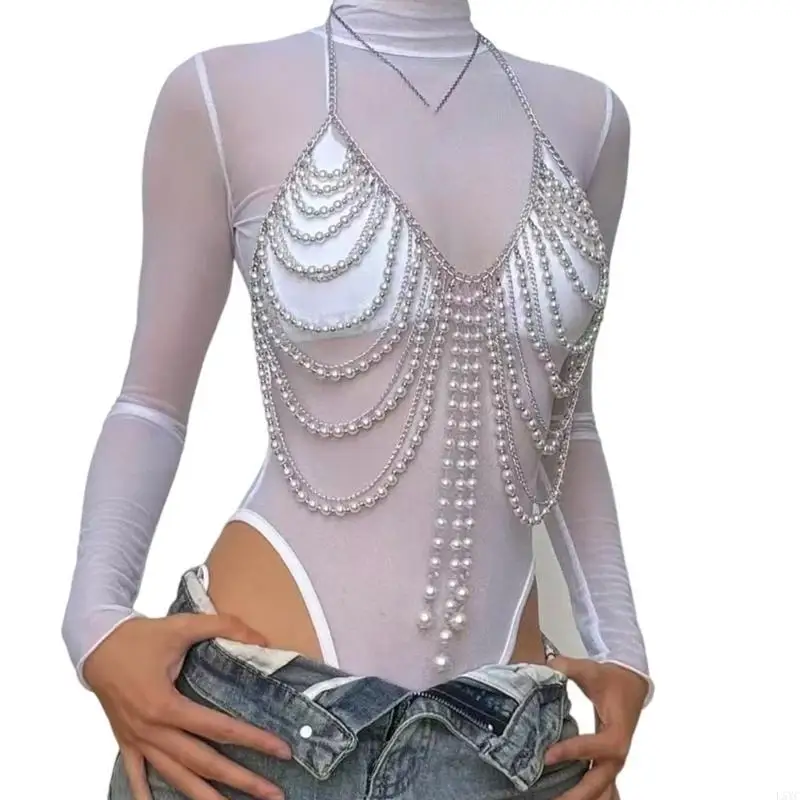 

L5YC Pearls Body Chain Necklace for Women Evening Party Accessories Suitable for Adding Elegance to Any Outfit
