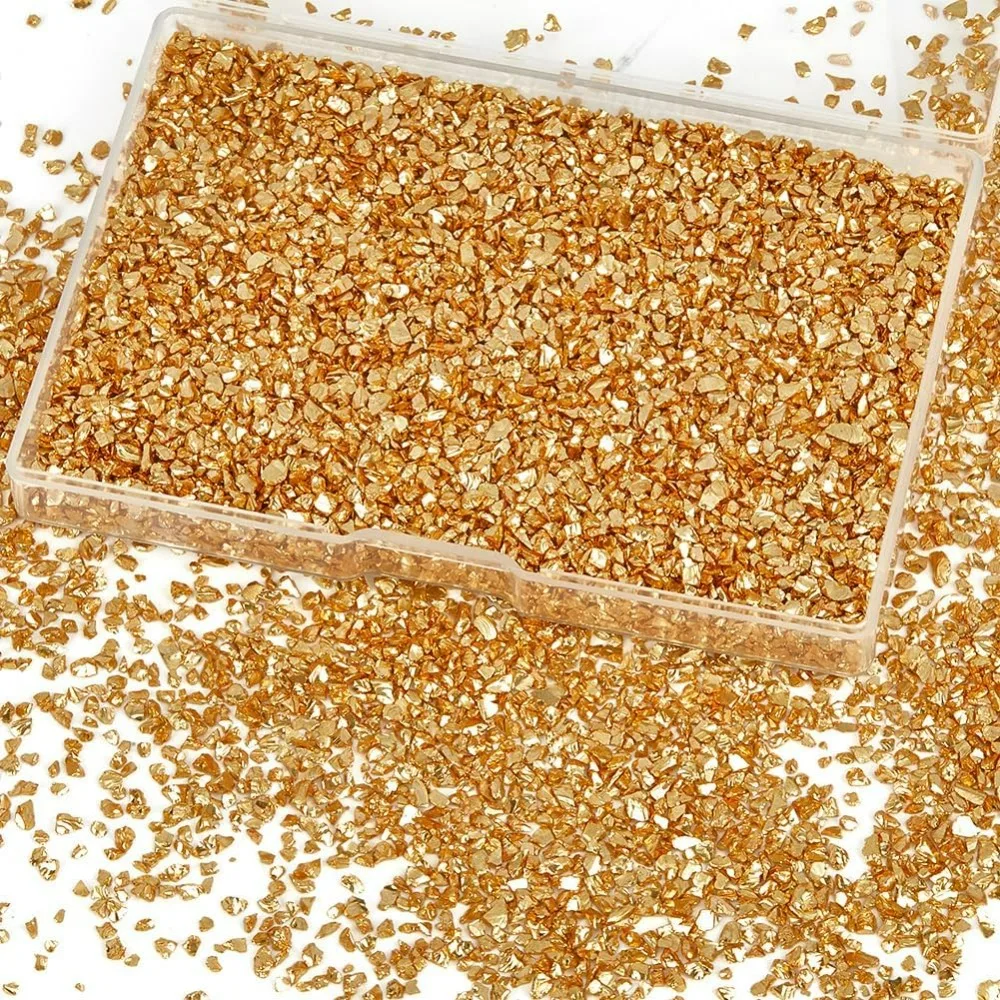 

1 Box Crushed Glass Glitter Irregular Broken Gold Shards Crush Chips 3.5 Oz Sequins Metallic Gravel Sprinkles for making kit