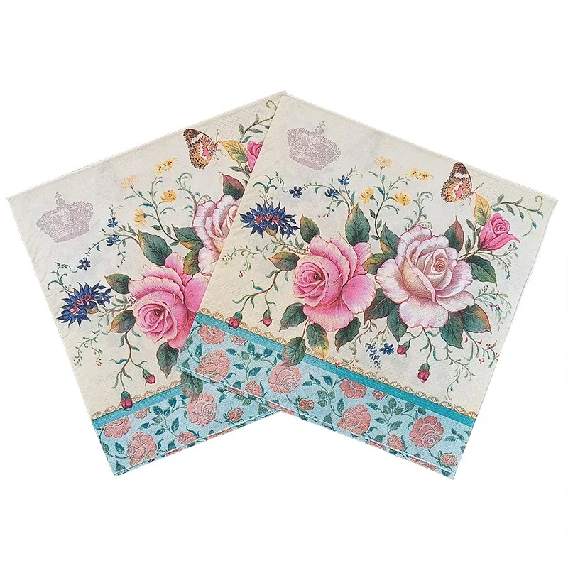 Napperons en papier imprimé fleur et enge, 2 plis, 33x33cm, 10 pièces, 20 pièces par paquet, en stock, nouveau