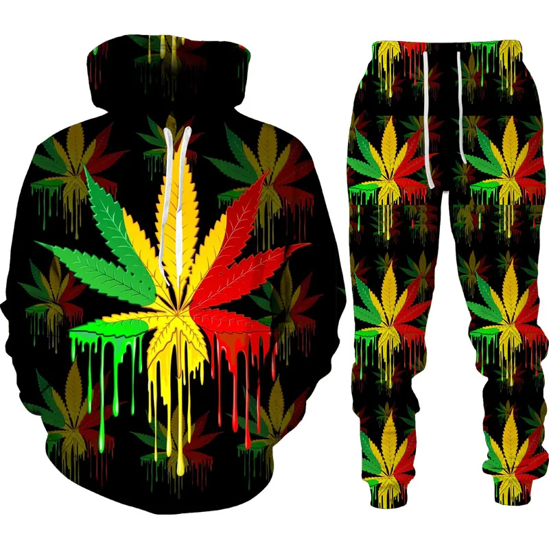 Colorful Maple Leaf 3D Printed Hoodie Trousers Tracksuit Suit Men Women Casual Pullover Sweatshirt Set Harajuku Couple Sportswea