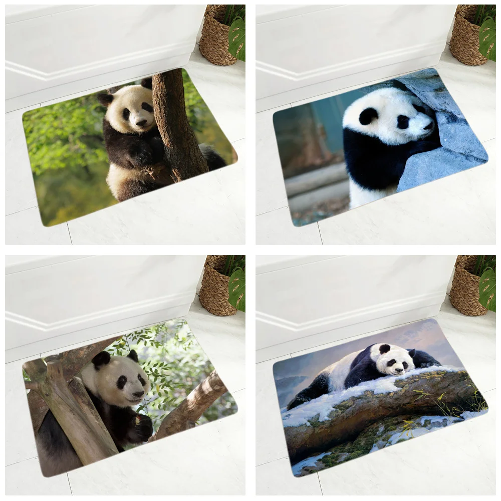 40x60cm Panda Animal Print Ultra Soft Flannel Floor Mat Home Kitchen Bathroom Entrance  Decoration Carpet