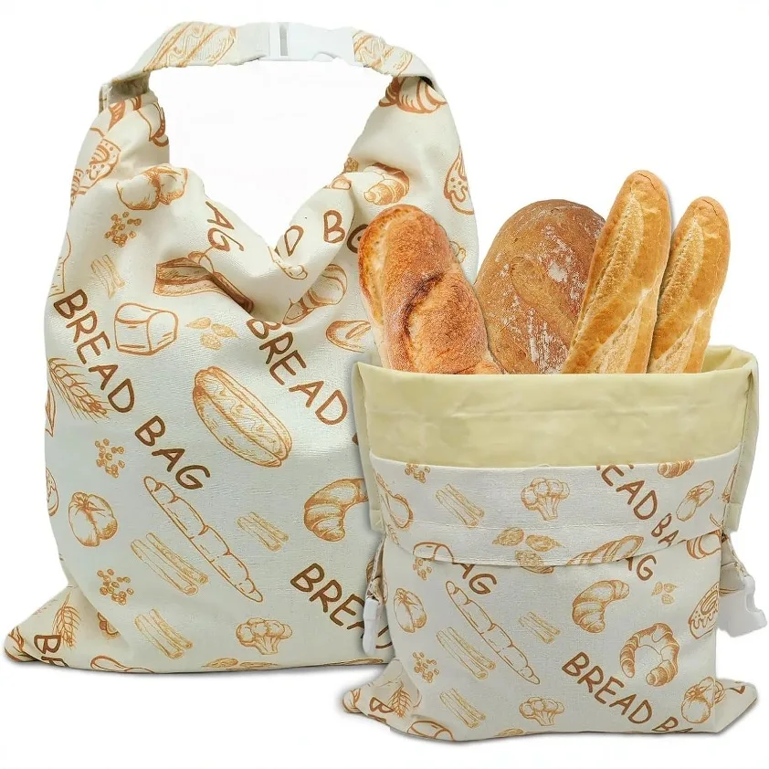 Large-Capacity Cotton-Linen Bread Bag Snap-Lock Zipper Freshness Storage Bag Reusable Food-Grade Double-Layer Cotton Storage Bag
