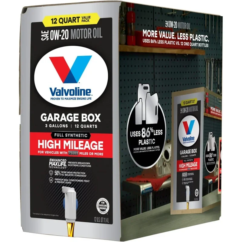 Full Synthetic High Mileage with Enhanced MaxLife Technology 0W-20 12 QT Garage Box