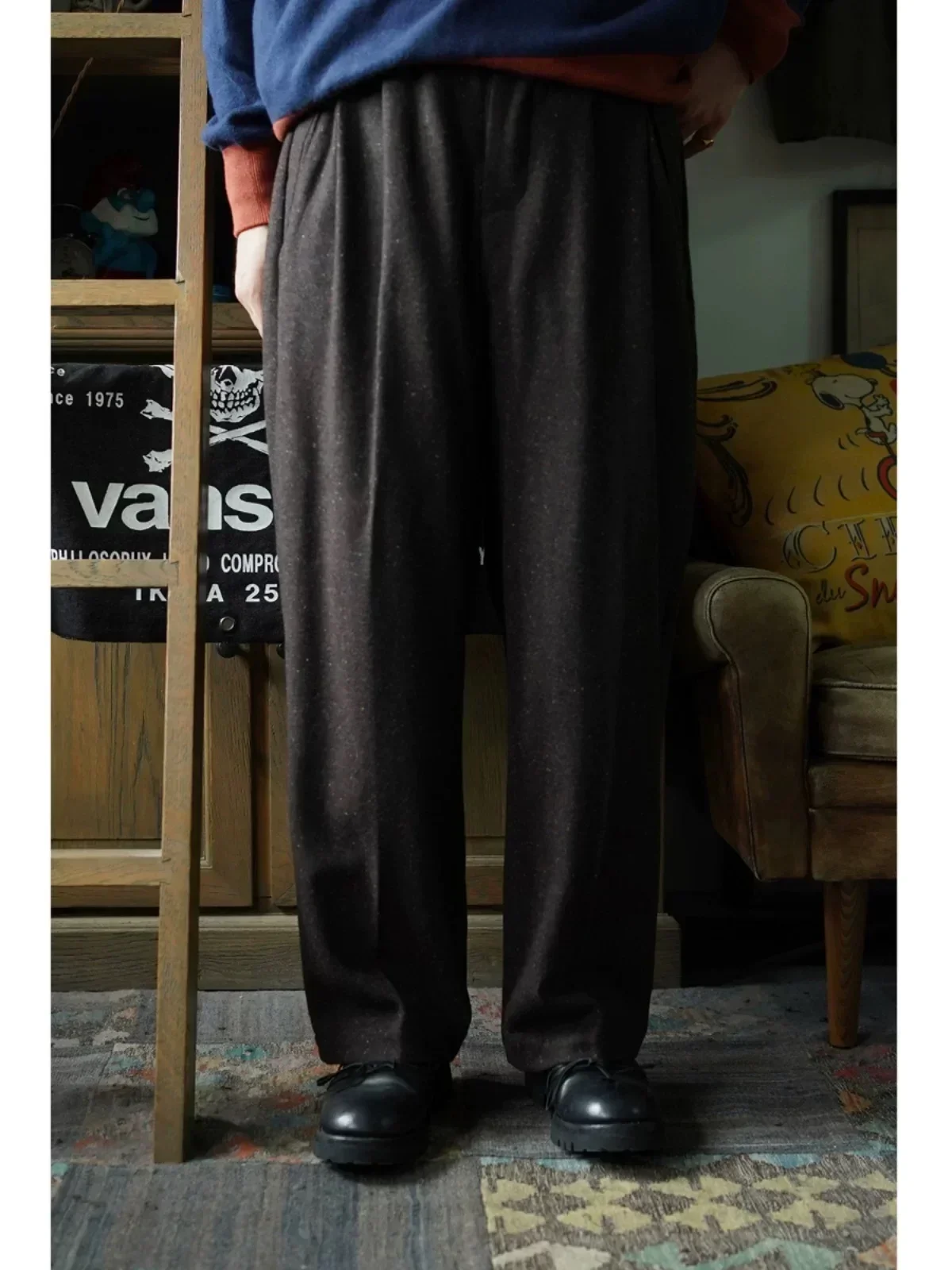 Celana Lipit Ganda Wol Titik Warna-warni Pesanan Kedua Celana Panjang Serbaguna Pria Warisan