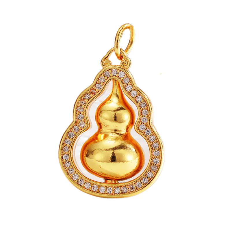 AU999 gold necklace rotating gourd pendant 24k pure gold transfer beads fortune clavicle necklace goddess Qixi Festival gift