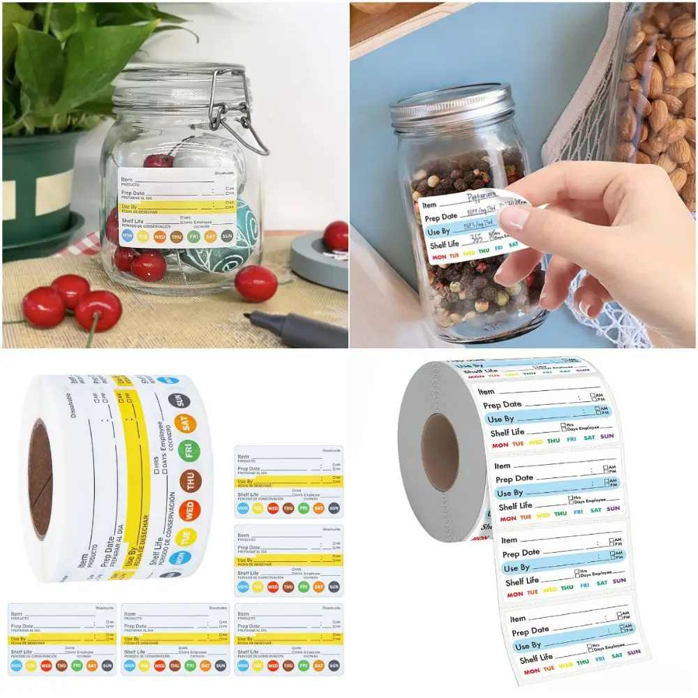 250/300PCS Food Shelf Life Label Multi-functional Waterproof Kitchen Storage Stickers Food Safety Removable Food Date Labels