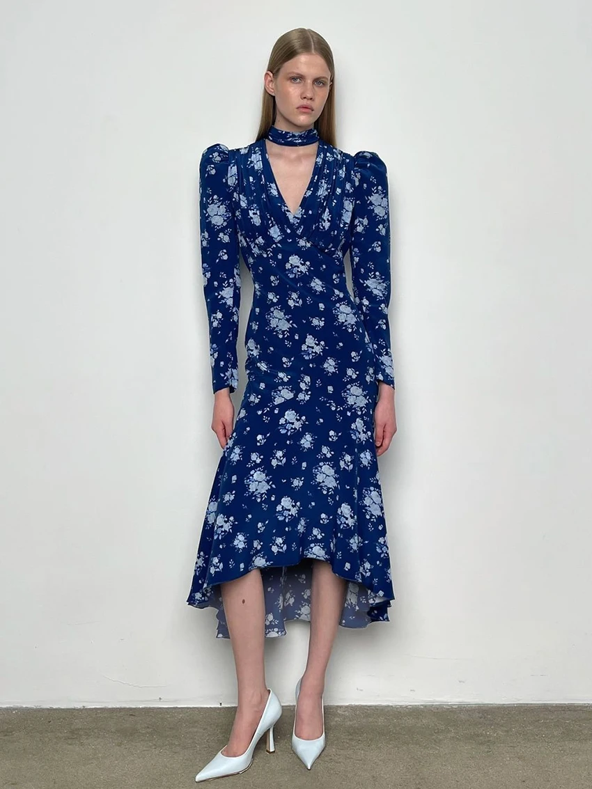 

Зимние женские пижамы с принтом Marthaqiqi, одежда для сна с длинными рукавами, сексуальные ночные рубашки с v-образным вырезом, платье до середины икры, модная женская ночная рубашка