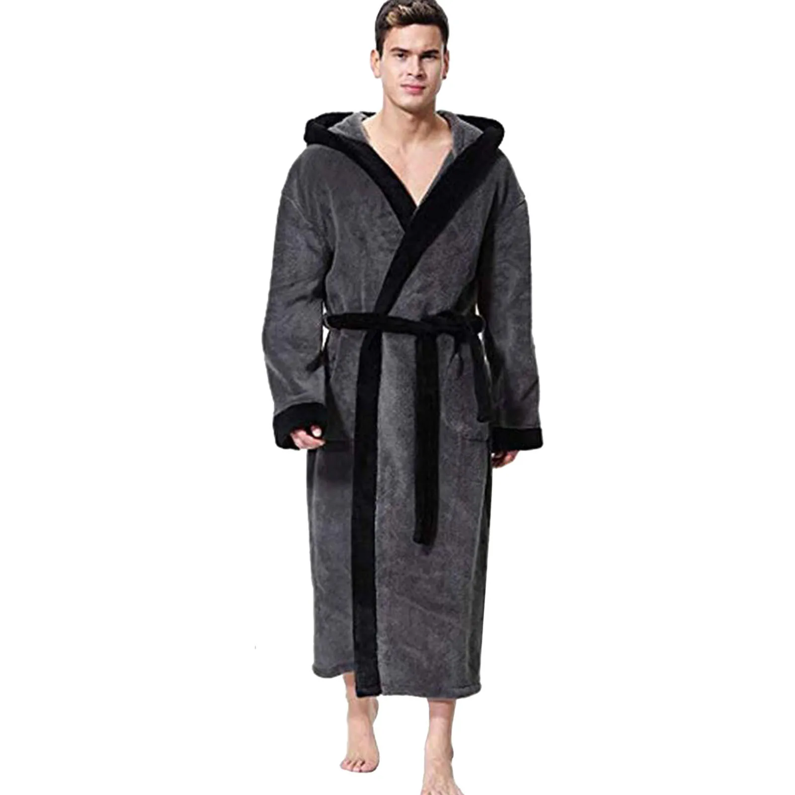 Winter Thick Warm Bathrobe Men Coral Fleece Robe Nightgown Bath Gown Sleepwear Loose Soft Long Nightwear Sleepwear