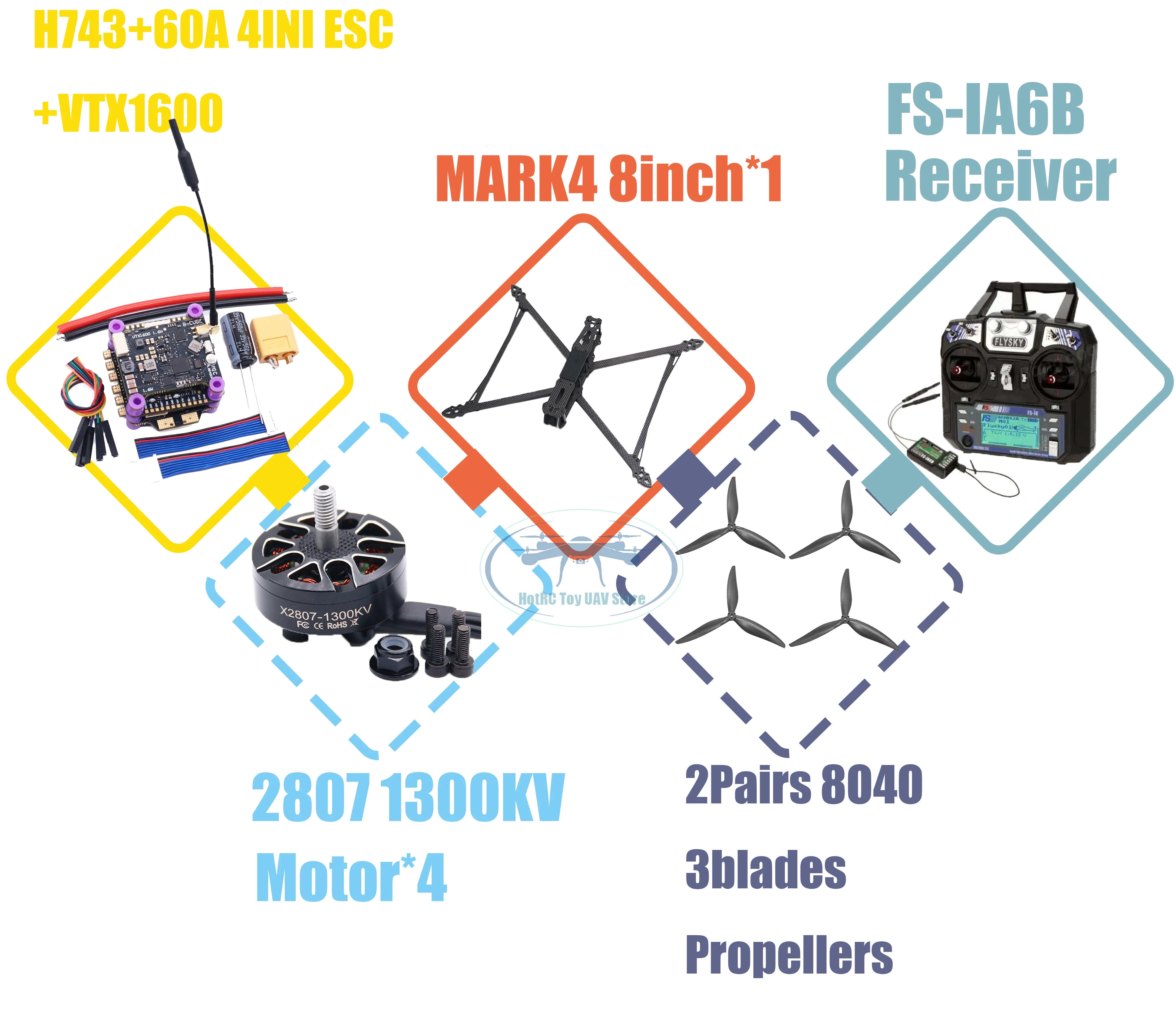 MARK4 V2 8 pouces 9 pouces 10 pouces H743 contrôle de vol 60A 4INI ESC rack drone FPV fibre de carbone PV Racing Drone quadrirotor Freestyle