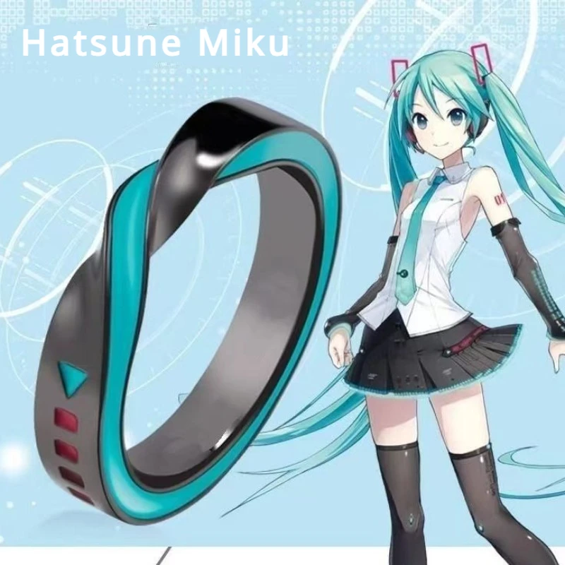 Hatsune Miku Anime Periphery Adjustable Ring Glue Drop Craft Male and Female Ring Students Cosplay Accessories Birthday Gift