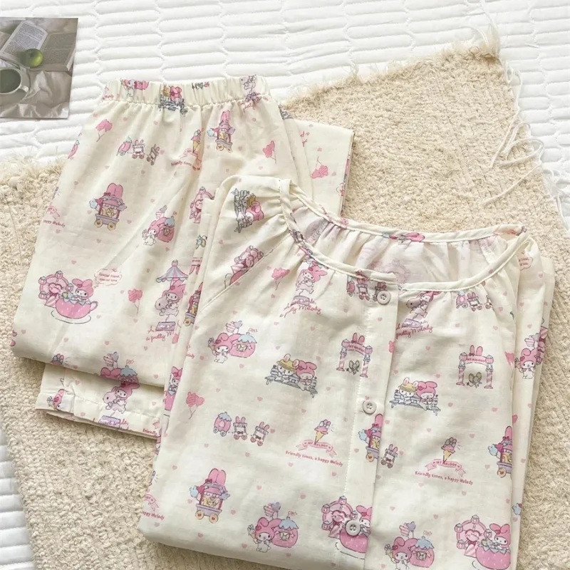 

Sanrio My Melody Women's Sleeping Pajamas Sets Kawaii Cartoon Spring and Autumn Leisure Long Sleeve Pant Round Neck Homewear New