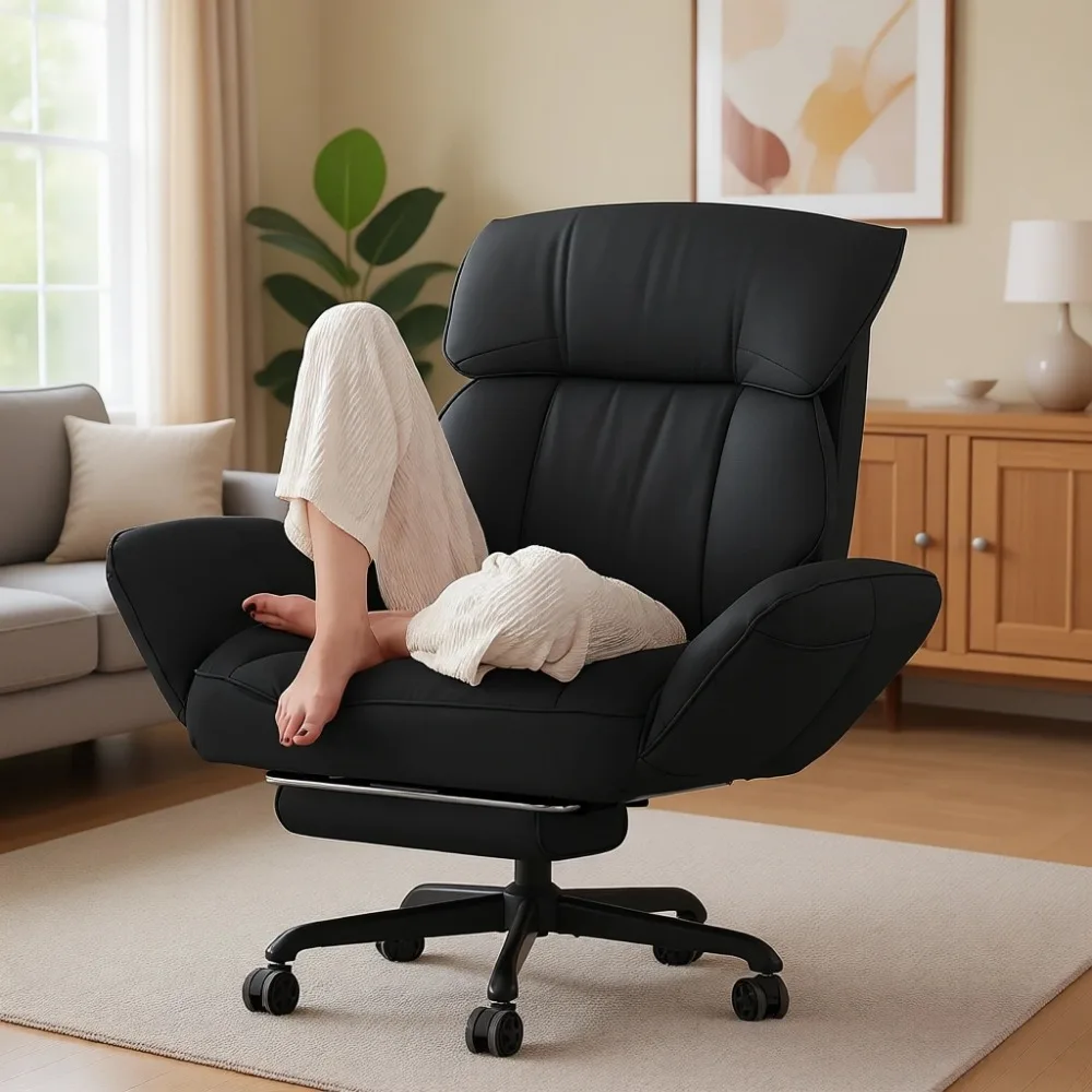 Cross Legged Office Chair with Pivoting Armrests, Reclining Computer Gaming Chair with Pocket Spring Seat & Metal Base (Black)