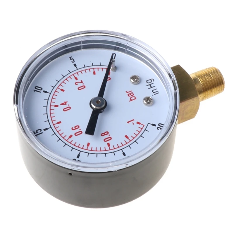 Steel Dual Scale Economical All Purpose Pressure Gauge with Brass Thread 1/8 BSPT Bottom Mount 52mm -1/0 Bar -30\