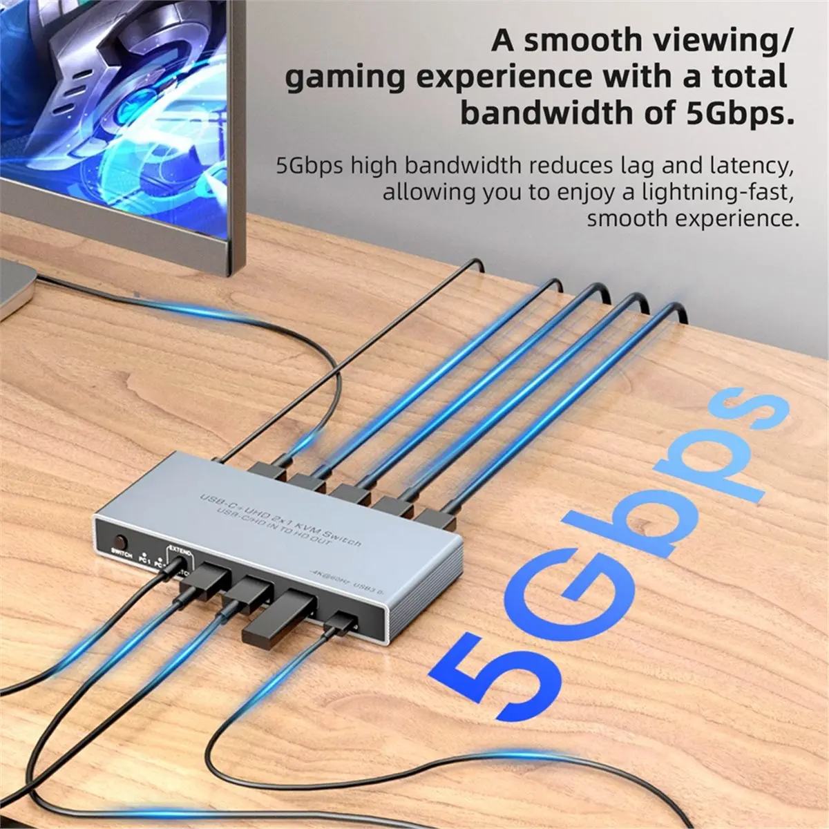 USB-C+UHD 2x1 KVM Switch USB-C/HD in to HD Out KVM Dual-in-One-Out Switcher Two PC Share A Monitor/Keyboard Mouse