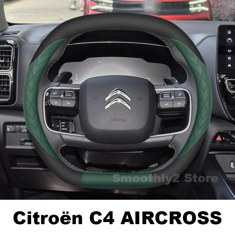 

Leather Car Steering Wheel Cover For all new Citroen C4 Aircross e-C4 X 2024 2025 wear-resistant Auto Steering Wheel Accessories