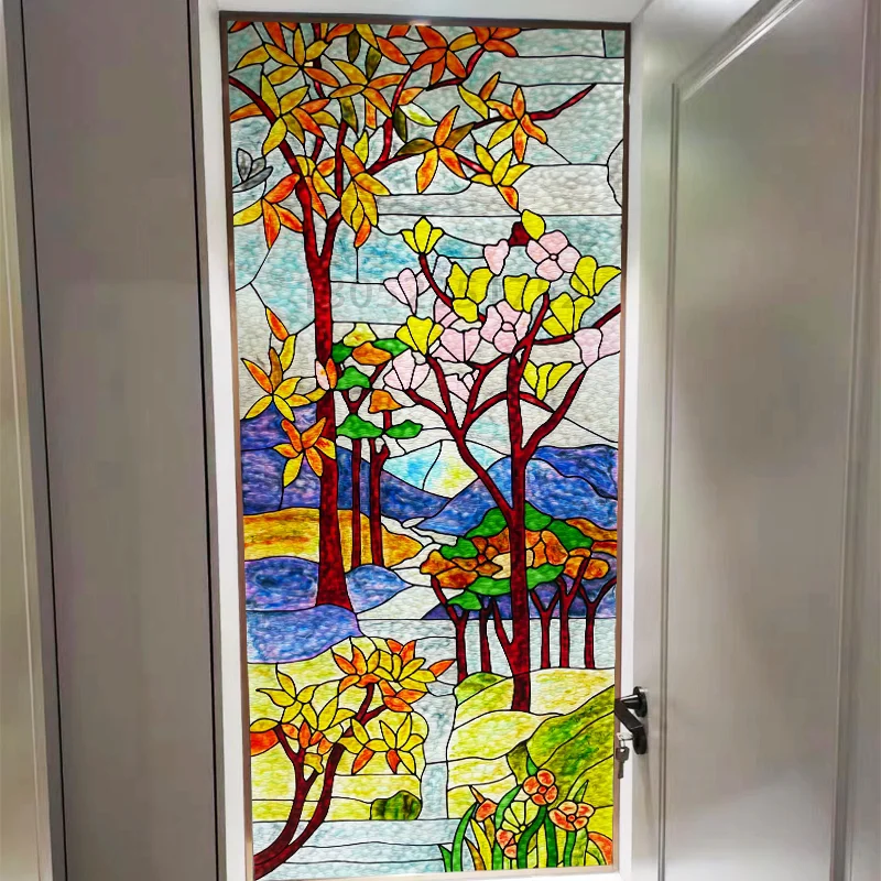 Tiffany colored art glass porch partition retro church flower window handmade custom painted tempered glass