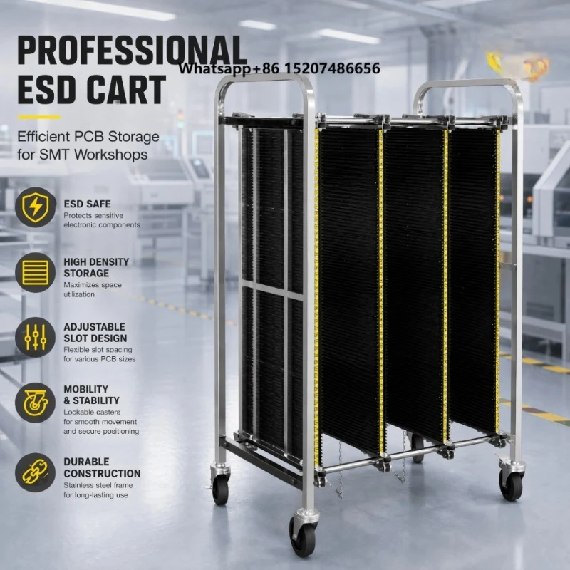 SGS Certified ESD PCB Magazine Trolley Anti-static Platform Rack Transport Cart Four-wheel OEM Conductive Casters SMT Cleanroom
