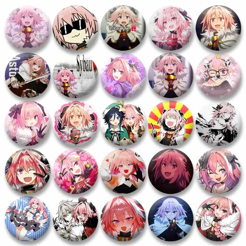 Cute Cartoon Girls Astolfo Soft Button Pin DIY Backpack Jacket Deco Brooches Game Fate Order Badges Clothes Jewelry Accessories