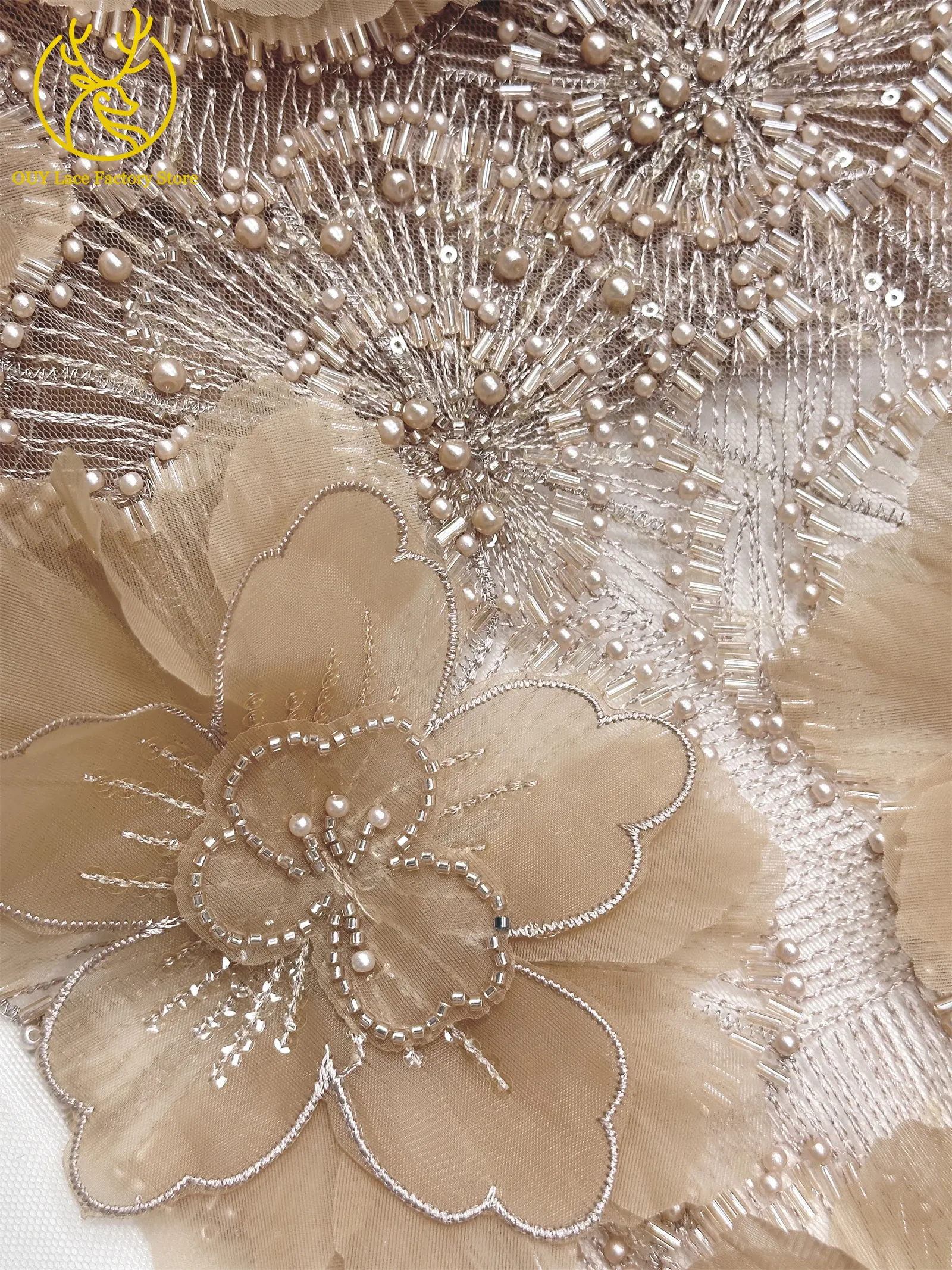 Hochwertige Exquisite 3D-Stickerei Blumen-Tüllspitze Hochwertige Afrikanische Perlen-Pailletten-Spitze Französischer Tüll Hochzeitskleid-Stoff – Detail 20