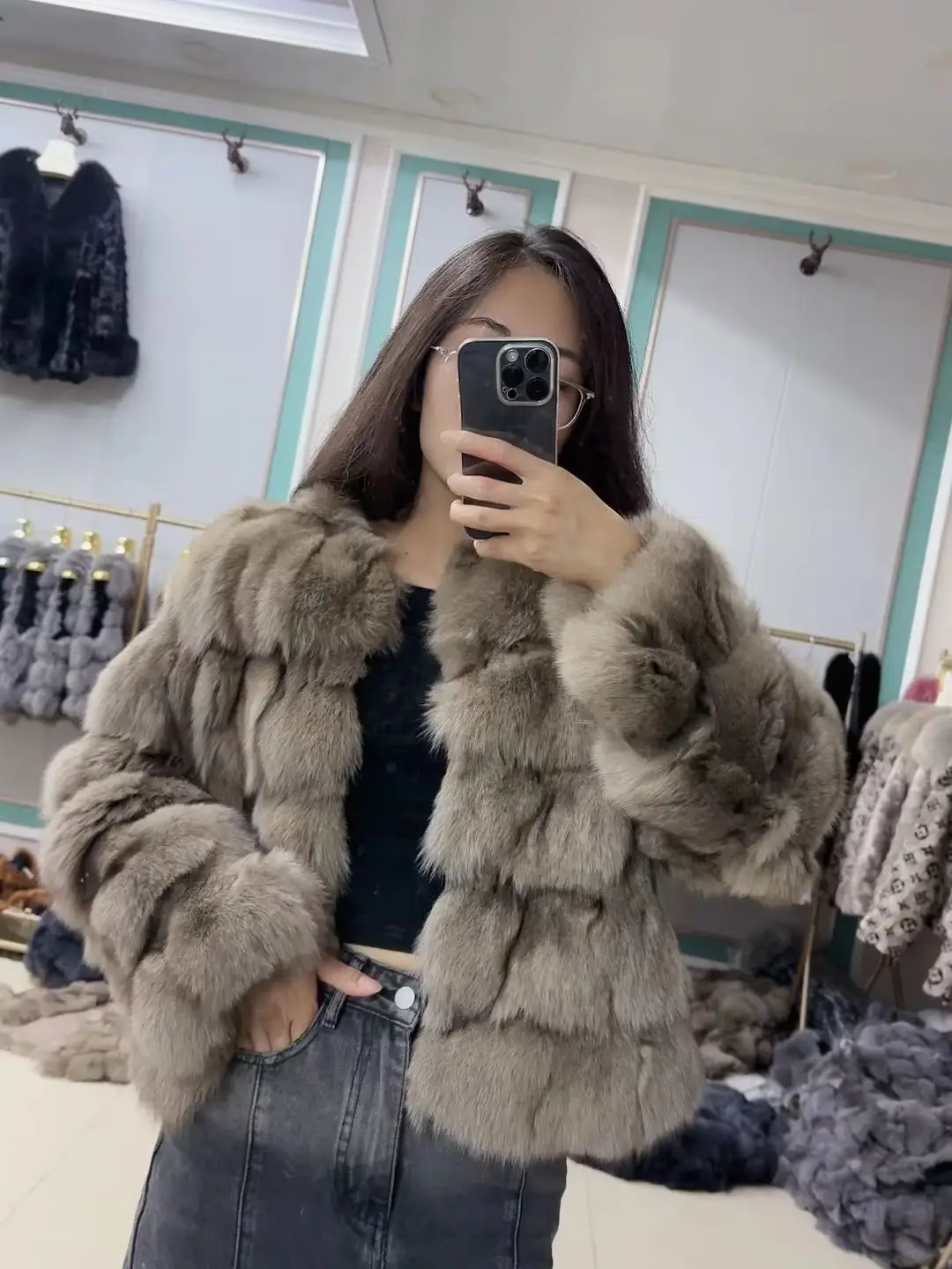 50CM Natural Real Fox Fur CoatWomen Winter natural fur Vest Jacket Fashion silm Outwear Real Fox Fur Vest Coat Fox