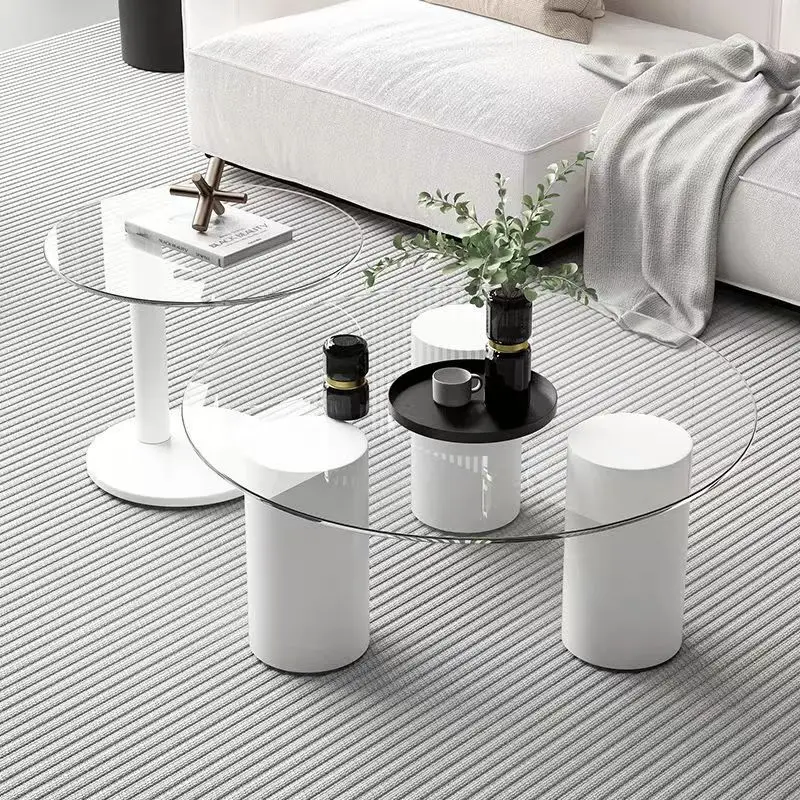 

Light luxury simple new glass coffee table round simple Nordic coffee table