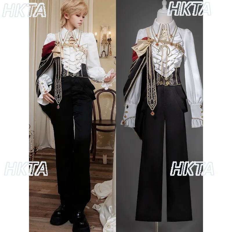 Court Vintage Autumn Lolita Prince Top White Shirt Cool Wide Leg Trousers Female Gorgeous Embroidered Cosplay Knight Suit Women