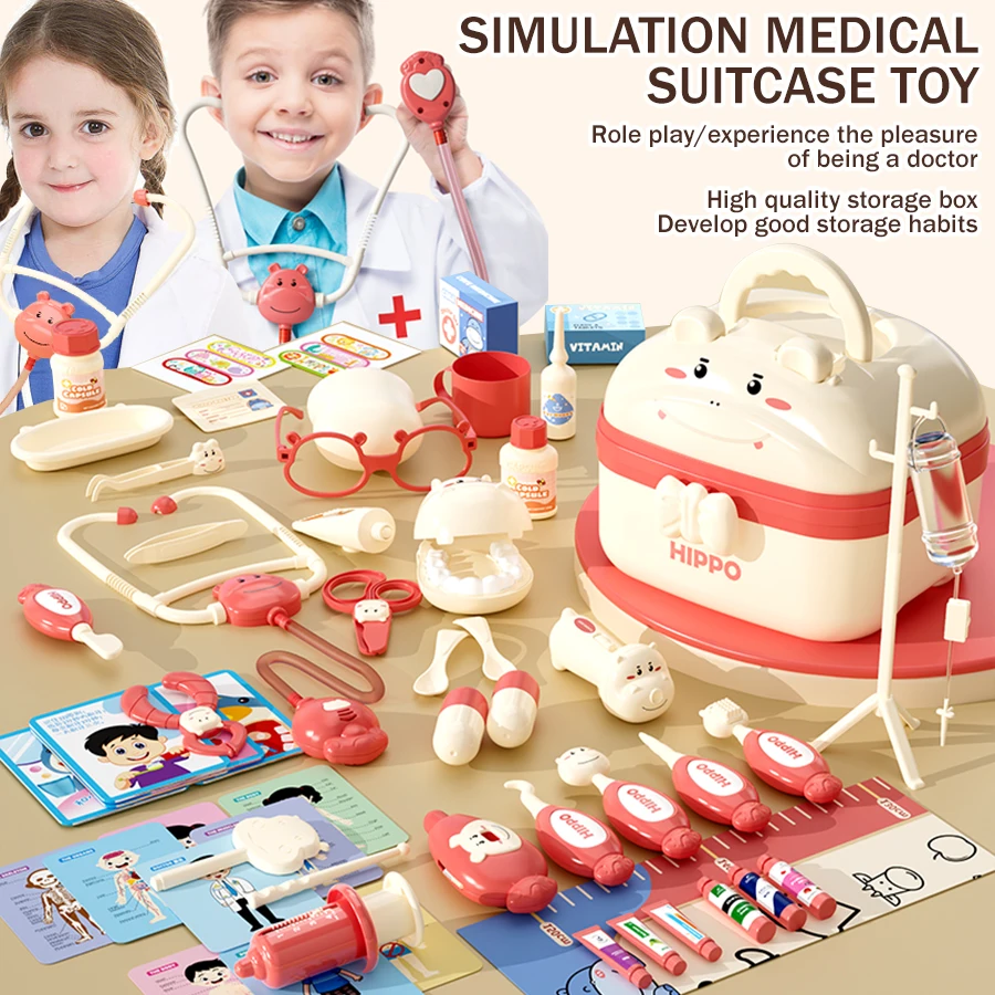 58-częściowy zestaw zabawek medycznych dla dzieci, zestaw do udawania lekarza, zestaw do udawania z stetoskopem dla dzieci, do odgrywania ról lekarza, urodziny