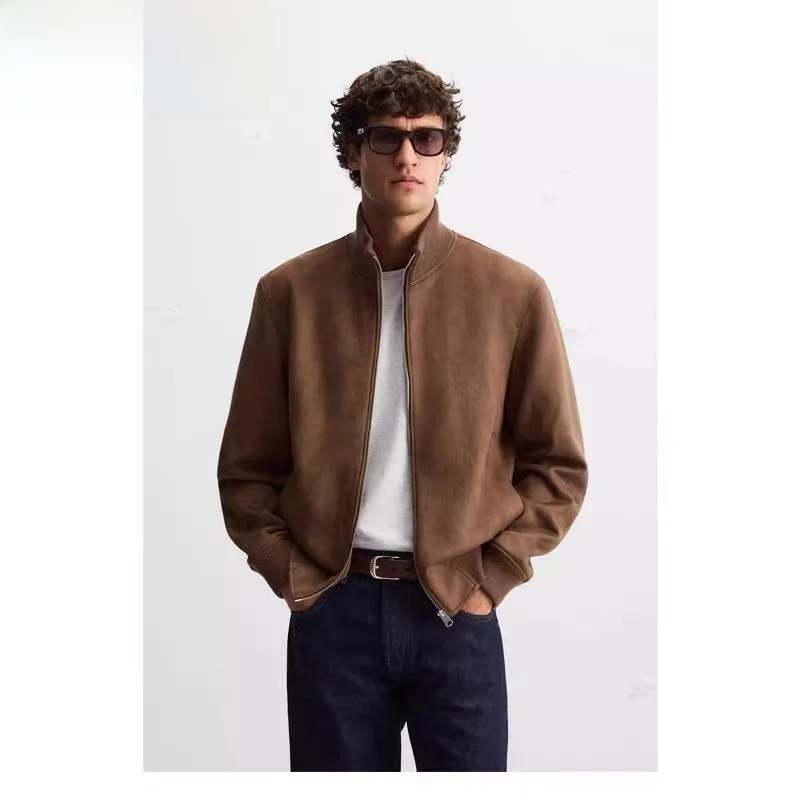 

Spring Autumn 2026 Men's Slim Straight Cut Jacket Coat Faux Suede Effect New Arrival 6318405 800 Zipper Closure Short Length
