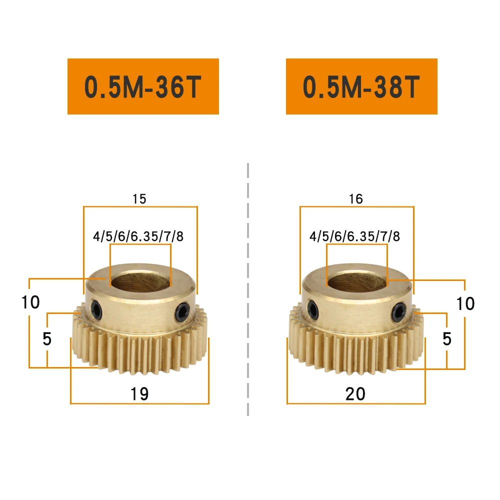 1 Piece Spur Gear 0.5M-36T/38T Bore 4/5/6/6.35/7/8 mm Copper Brass Mini Worm Gear Teeth Height 5 mm For Transmission Accessories