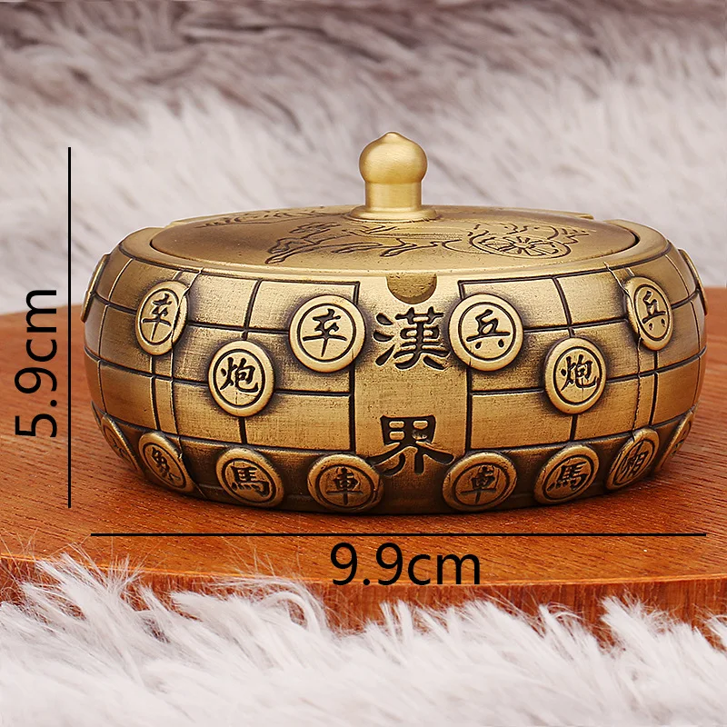 Brass Ashtray for Home and Office, Imitation Flying Ash with Lid, Creative Desktop Antique Metal Craft Ornament