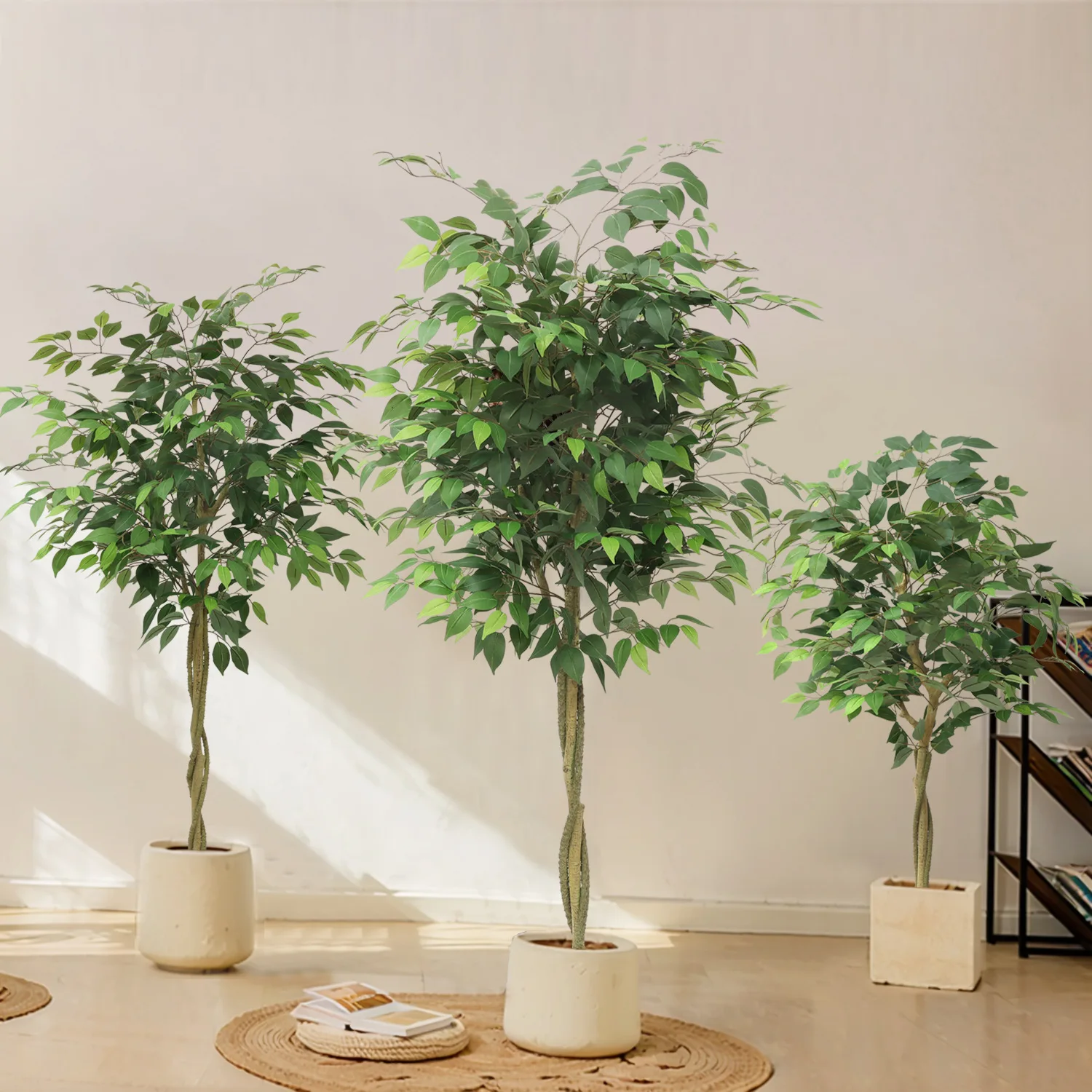 

Artificial Ficus Tree Indoor Large Fake Plant Potted Bonsai Floor Decor White Edge Ficus