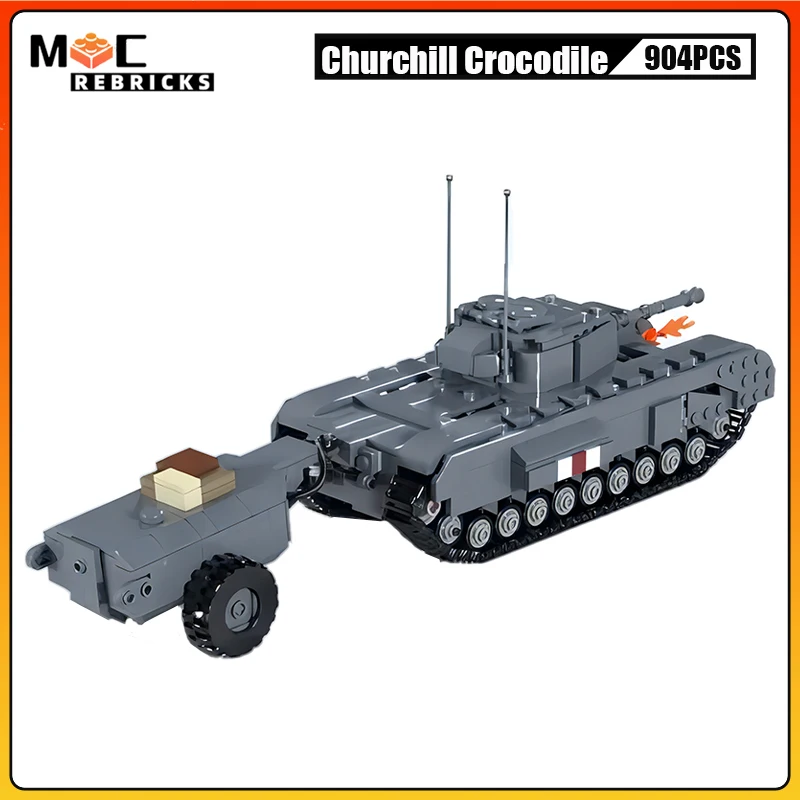 MOC-bloques de construcción de tanque para niños y adultos, Panzer de infantería pesada militar, Cocodrilo, lanzamiento de llama, montaje de ladrillos, modelo, juguetes, regalos