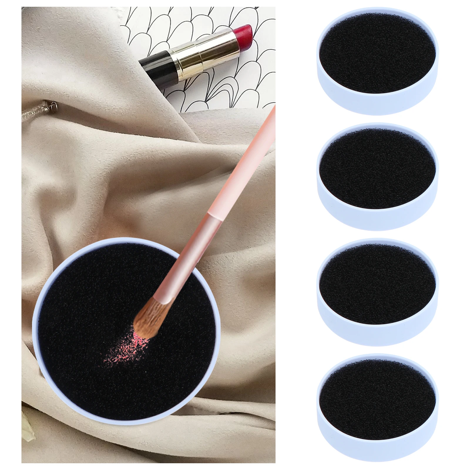 

4pcs Makeup Brush Cleaning Box Sponge Cleaner Case Green Color Remover Strawberry Travel Home Use Reusable Efficient