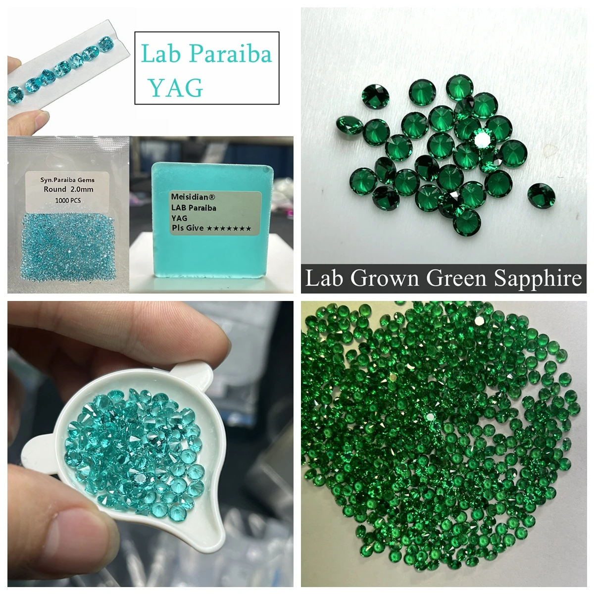 

Mosangna Lab Grown Green Sapphire Blue Paraiba YAG Gemstone 1mm-6mm Size Durable Synthetic Sapphire Stone