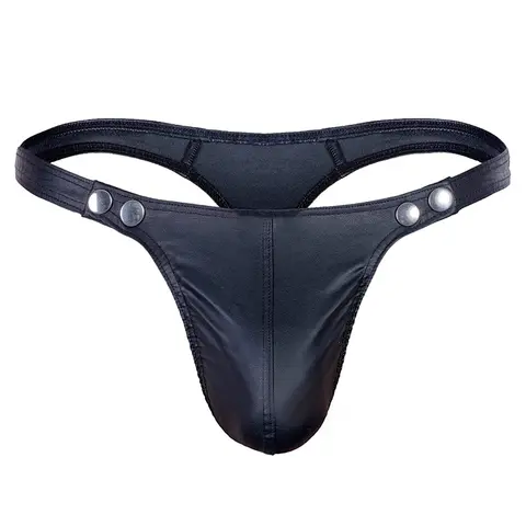 Man's Underwear Slip Sexy Thong String PU Leather Breathable Gay Briefs T-Back Open Butt for Sex Mini Male Low Rise Underpants