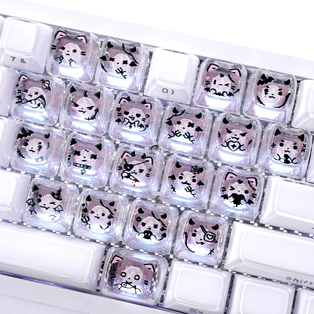 21 Keys MAO Profile Transparent Backlit Clear Keycap, PC Material Custom HeartKeycaps for MX Switch Mechanical Keyboard