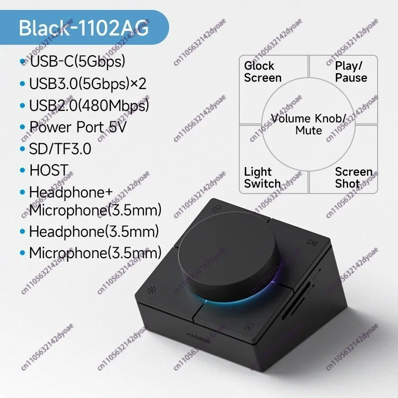 USB-C Hub w/Shortcut Buttons & Volume Knob, Type-C Docking Station for Windows Laptop